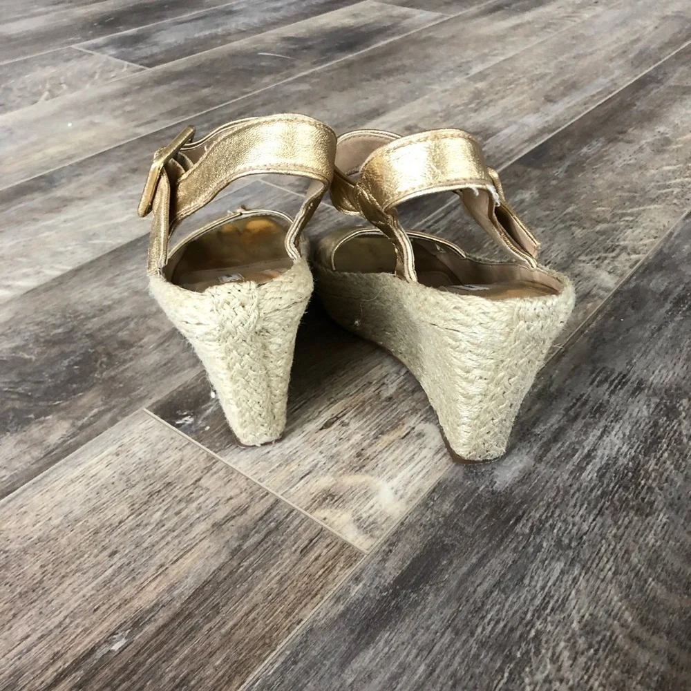 Espadrille Gold Wedges with Ankle Strap